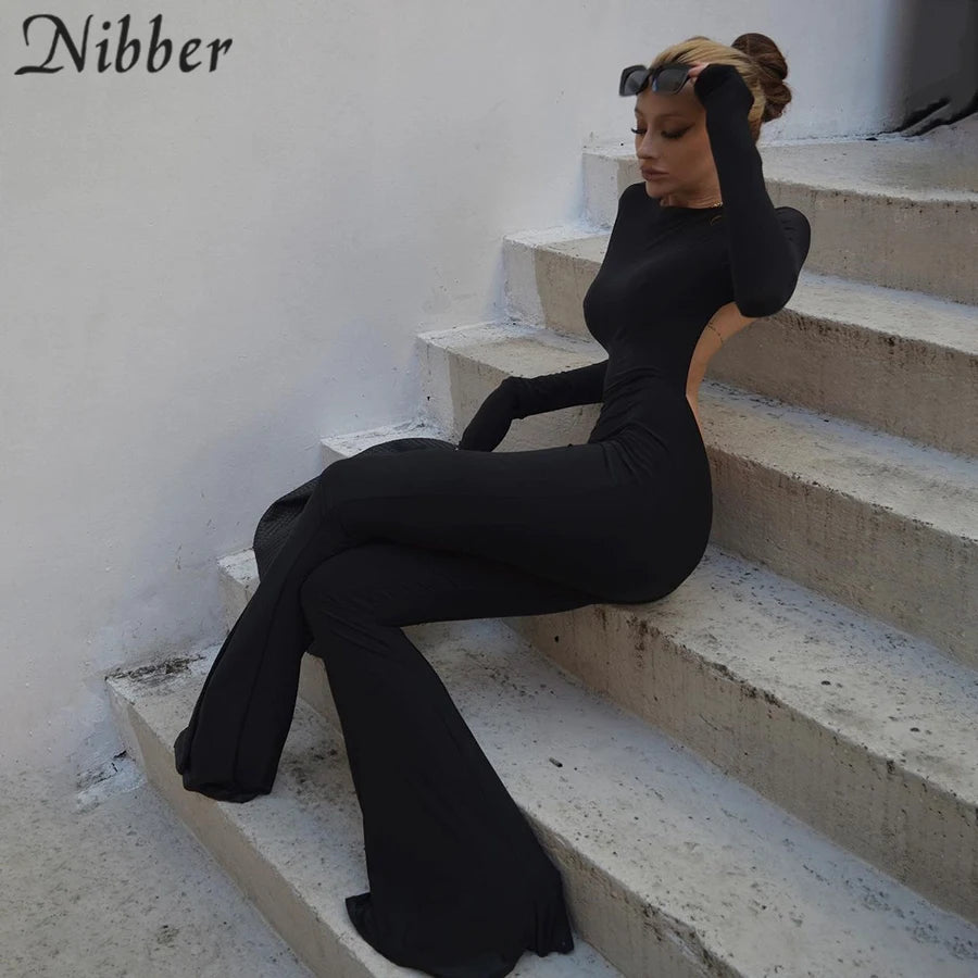 Nibber Sexy Open-Back Jumpsuit Hollow New Spring Fashion Flared High Street For Temperament Women Street Daily Commuting Wear Aviola