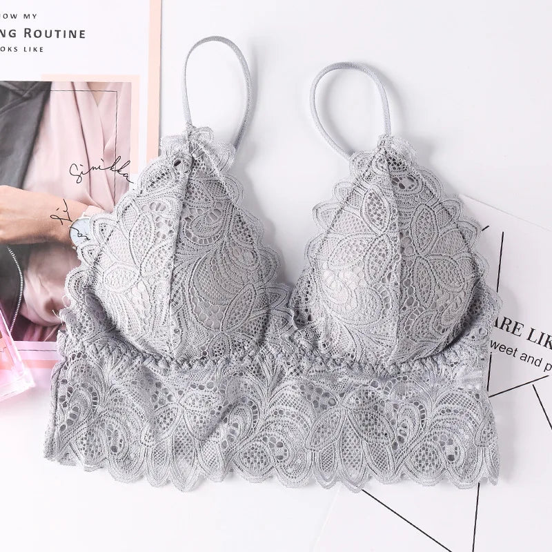 Floral Lace Bras for Women Sexy Lingerie Deep V Bralette Wire Free Underwear Beauty Back Push Up Bra Female Brassiere Aviola