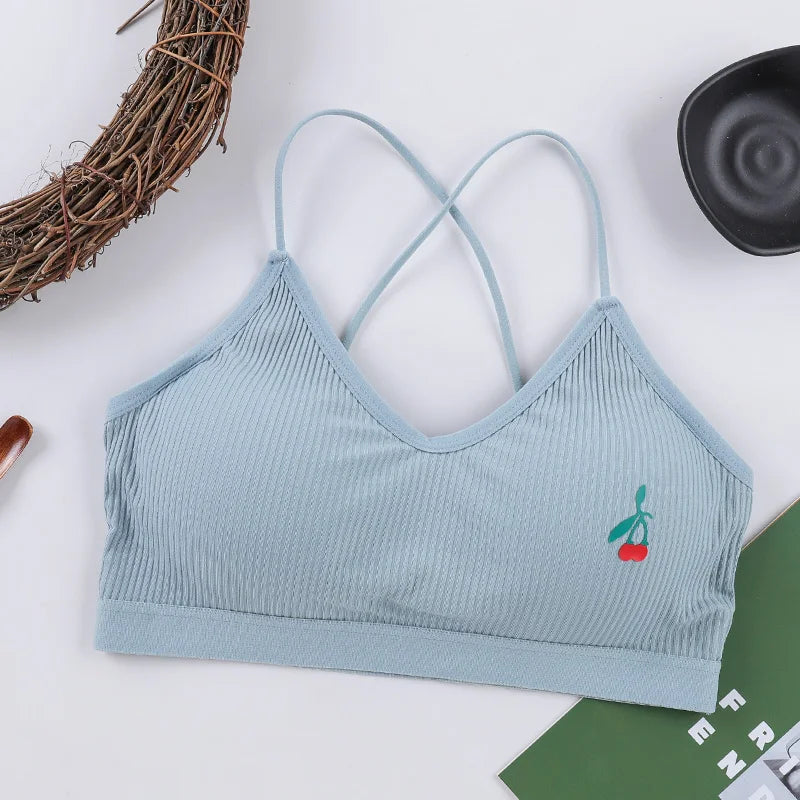 Cotton Bras for Women Underwear Female Cute Cherry Bralette Wireless Seamless Brassiere Crop Top Removable Pad Sexy Lingerie Aviola