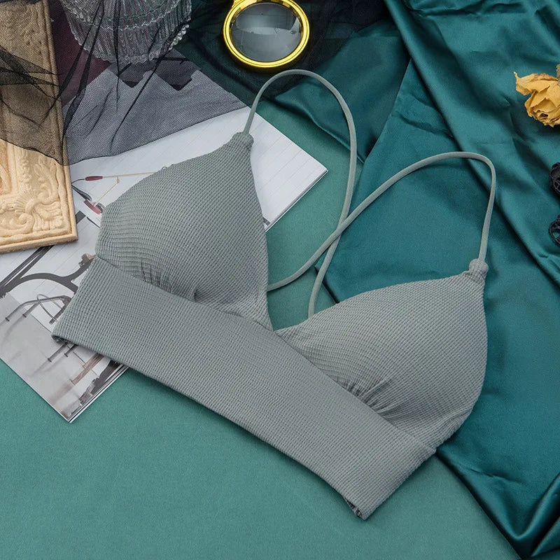 Deep V Women Bra Bralette Wire Free Brassieres Fashion Crop Top Seamless Underwear Cross Back Female Intimates Women Lingerie Aviola