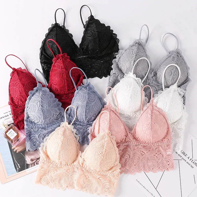 Floral Lace Bras for Women Sexy Lingerie Deep V Bralette Wire Free Underwear Beauty Back Push Up Bra Female Brassiere Aviola