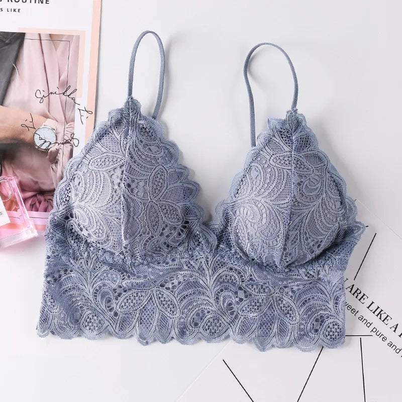 Floral Lace Bras for Women Sexy Lingerie Deep V Bralette Wire Free Underwear Beauty Back Push Up Bra Female Brassiere Aviola