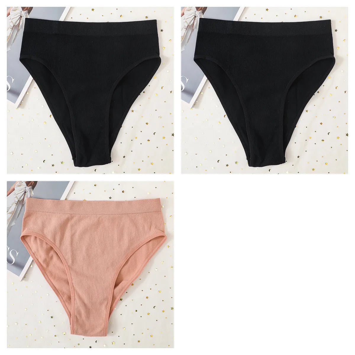 3Pcs/Set Seamless Panties Women High Waist Briefs High Cut Sports Bottom Underwear Female Stretch Rib Underpants Sexy Lingerie Aviola