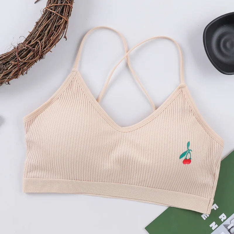 Cotton Bras for Women Underwear Female Cute Cherry Bralette Wireless Seamless Brassiere Crop Top Removable Pad Sexy Lingerie Aviola