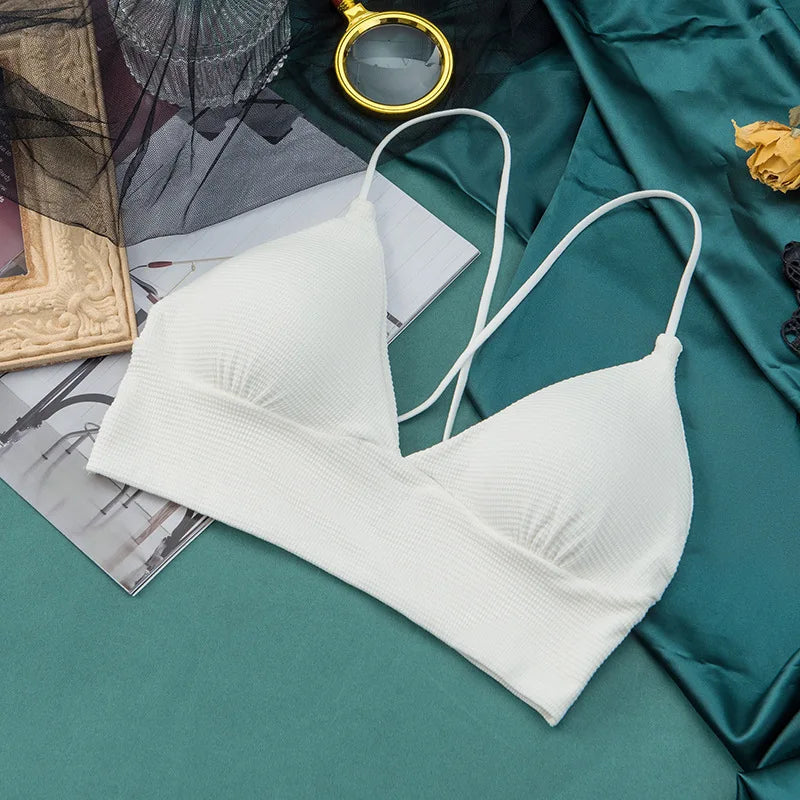 Deep V Women Bra Bralette Wire Free Brassieres Fashion Crop Top Seamless Underwear Cross Back Female Intimates Women Lingerie Aviola