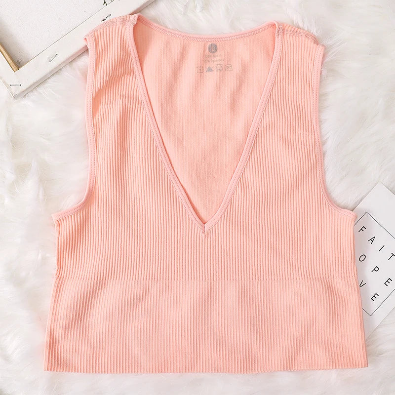 Women Crop Top Sexy Seamless Underwear Female Fitness Sleeveless Camisole Plunge Bralette Sports Cropped Tops Lingerie Aviola