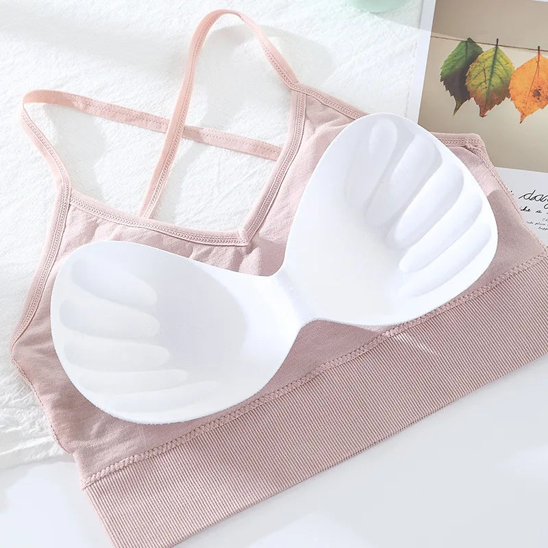 Seamless Bras For Women Crop Top Female Cross Straps Tank Top Push Up Bra With Removable Pads Summer Padded Camisole Aviola