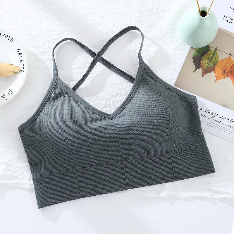 Seamless Bras For Women Crop Top Female Cross Straps Tank Top Push Up Bra With Removable Pads Summer Padded Camisole Aviola