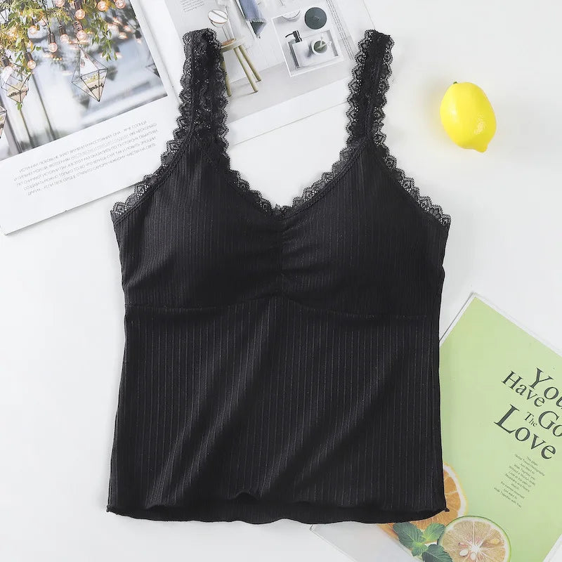 Lace Women Top Tank Tops Women Seamless Underwear Female Sexy Lingerie Cropped Bralette Crop Tops Padded Camisole Aviola