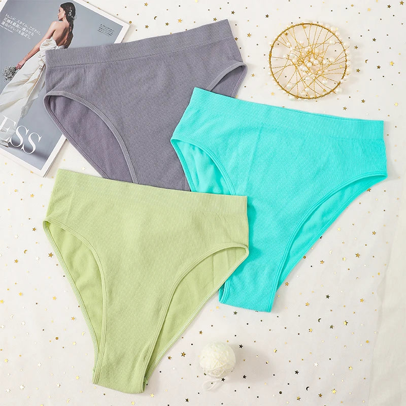 3Pcs/Set Seamless Panties Women High Waist Briefs High Cut Sports Bottom Underwear Female Stretch Rib Underpants Sexy Lingerie Aviola