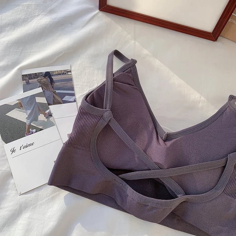 Women Crop Top Solid Color Tube Top Seamless Bra Sports Sexy Lingerie Active Bra Tops Underwear With Removable Pads Aviola