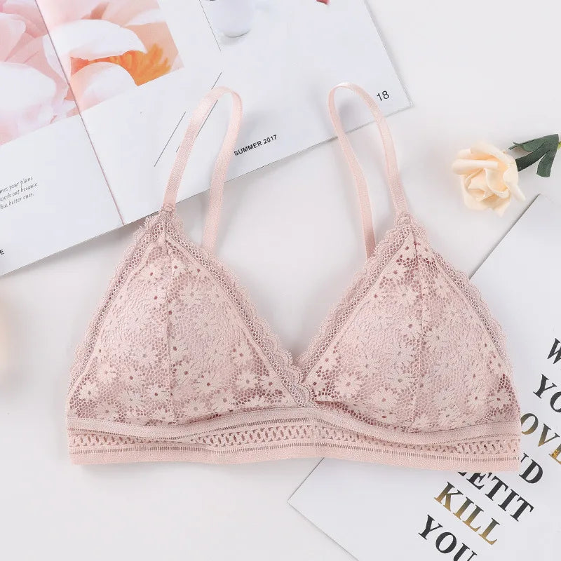 Floral Lace Bralette Push Up Bras Women Sexy Lingerie Backless Brassiere Wireless Thin Underwear Padded Bra Wirefree Bra Aviola