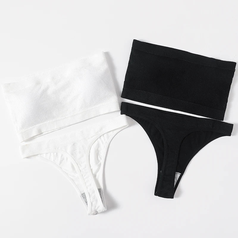Women Seamless Bra And Panties Set Non-Wire Strapless Tube Bra Sexy Lingerie Brazilian Panties Female Sports Underwear Set Aviola