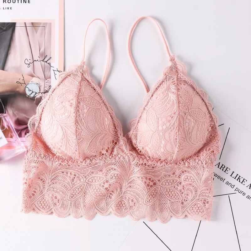 Floral Lace Bras for Women Sexy Lingerie Deep V Bralette Wire Free Underwear Beauty Back Push Up Bra Female Brassiere Aviola