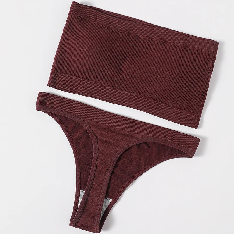 Women Seamless Bra And Panties Set Non-Wire Strapless Tube Bra Sexy Lingerie Brazilian Panties Female Sports Underwear Set Aviola