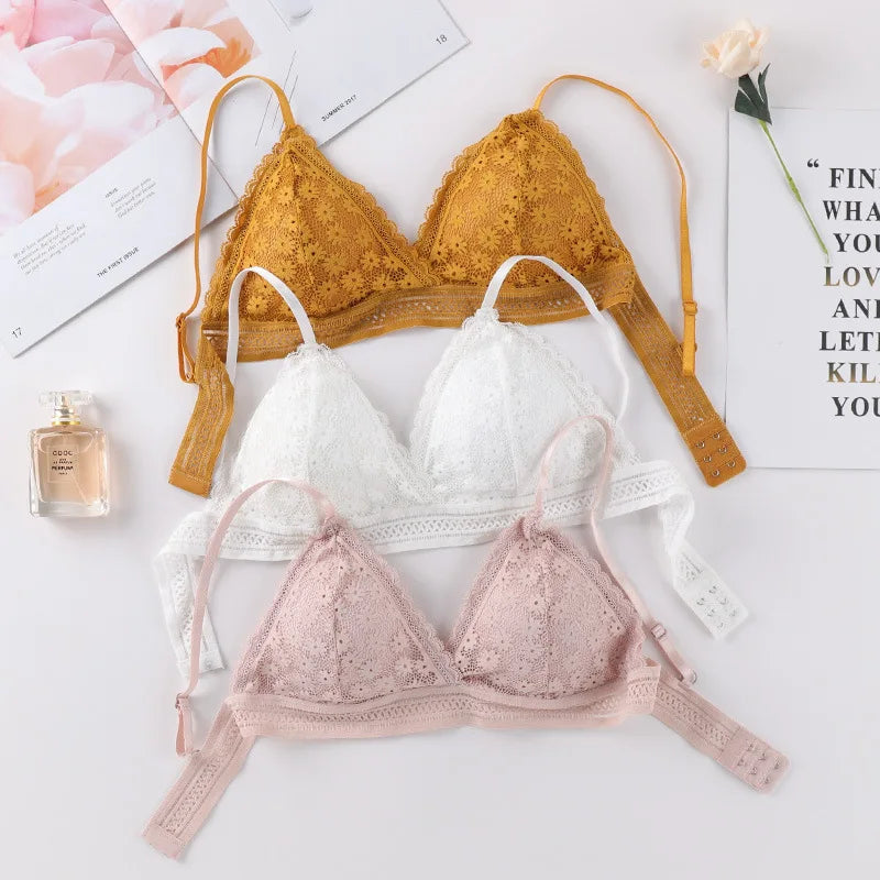 Floral Lace Bralette Push Up Bras Women Sexy Lingerie Backless Brassiere Wireless Thin Underwear Padded Bra Wirefree Bra Aviola