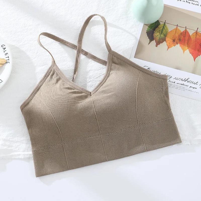 Seamless Bras For Women Crop Top Female Cross Straps Tank Top Push Up Bra With Removable Pads Summer Padded Camisole Aviola