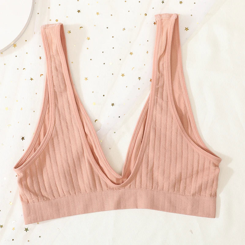 Seamless Bras Set Women Sexy Thongs Low Waist Panties Sport Ribbed Bra Tops Nonwire Bralette Wirefree Brassiere Female Intimates Aviola