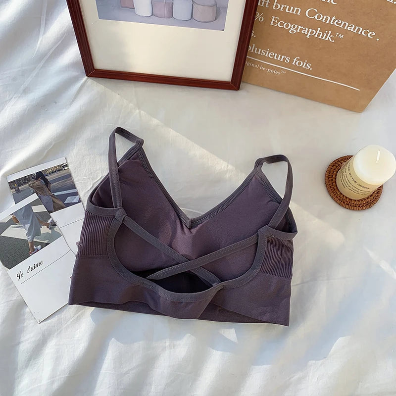 Women Crop Top Solid Color Tube Top Seamless Bra Sports Sexy Lingerie Active Bra Tops Underwear With Removable Pads Aviola
