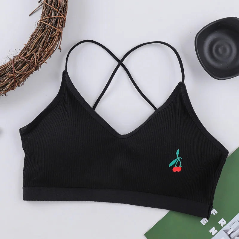 Cotton Bras for Women Underwear Female Cute Cherry Bralette Wireless Seamless Brassiere Crop Top Removable Pad Sexy Lingerie Aviola