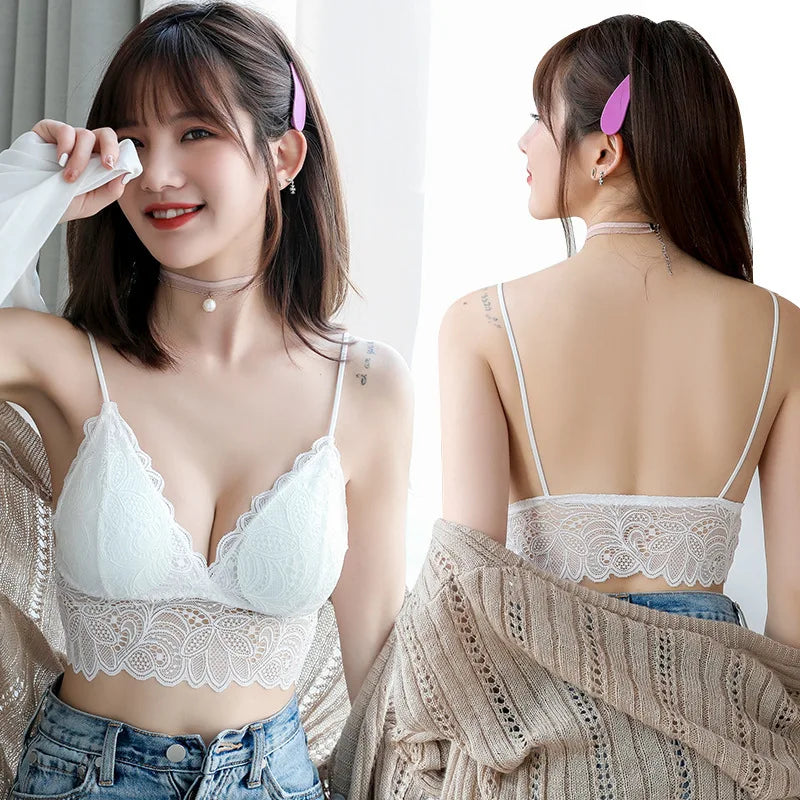 Floral Lace Bras for Women Sexy Lingerie Deep V Bralette Wire Free Underwear Beauty Back Push Up Bra Female Brassiere Aviola