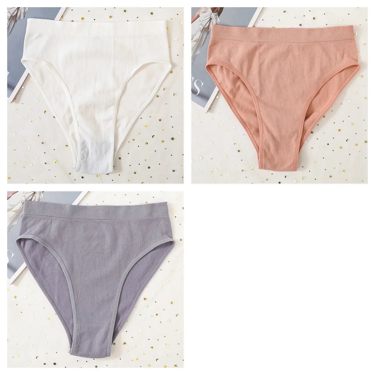 3Pcs/Set Seamless Panties Women High Waist Briefs High Cut Sports Bottom Underwear Female Stretch Rib Underpants Sexy Lingerie Aviola