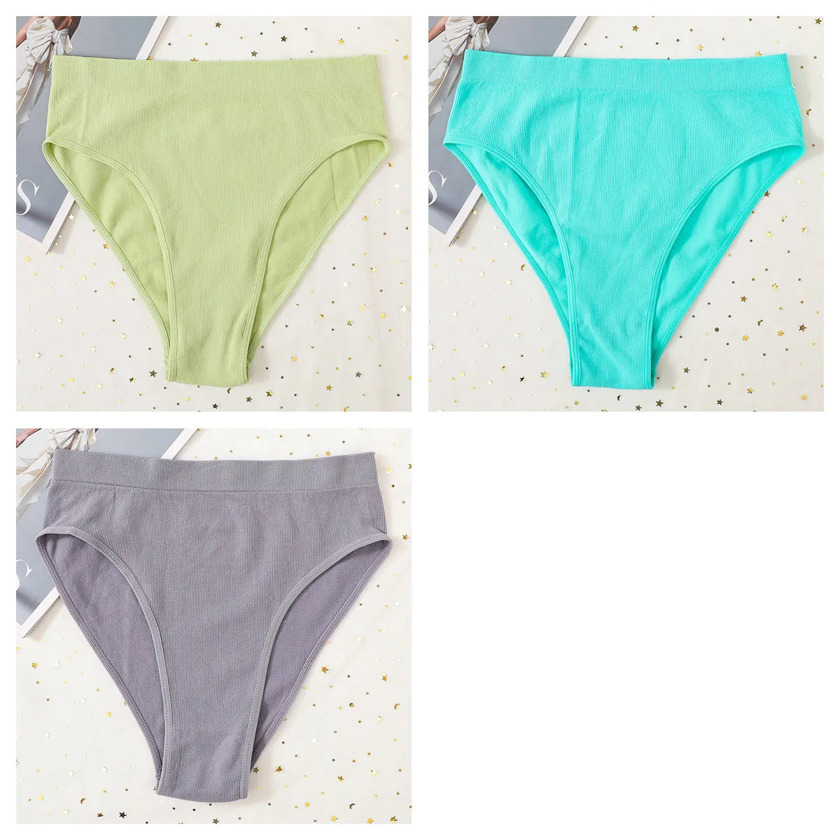 3Pcs/Set Seamless Panties Women High Waist Briefs High Cut Sports Bottom Underwear Female Stretch Rib Underpants Sexy Lingerie Aviola