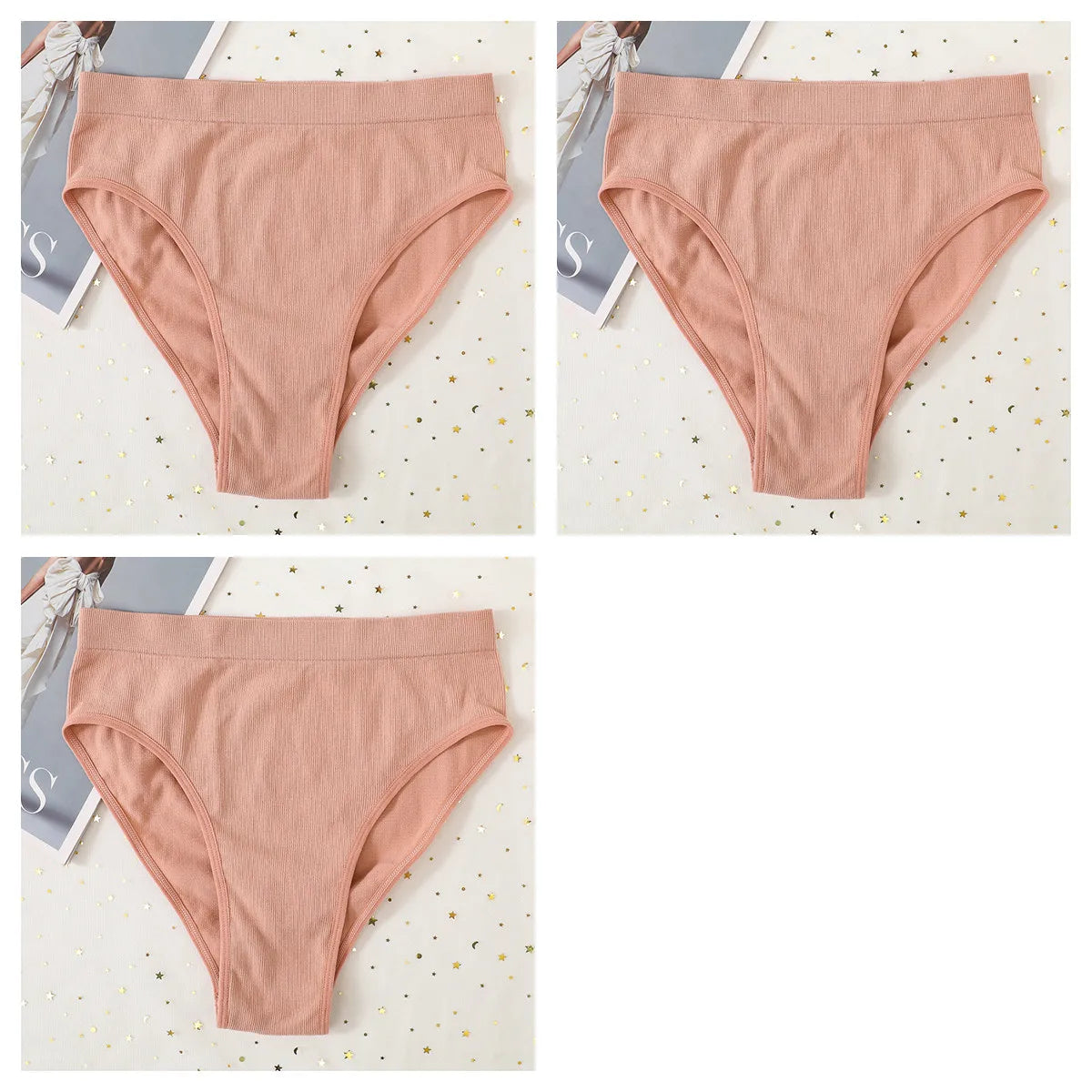 3Pcs/Set Seamless Panties Women High Waist Briefs High Cut Sports Bottom Underwear Female Stretch Rib Underpants Sexy Lingerie Aviola