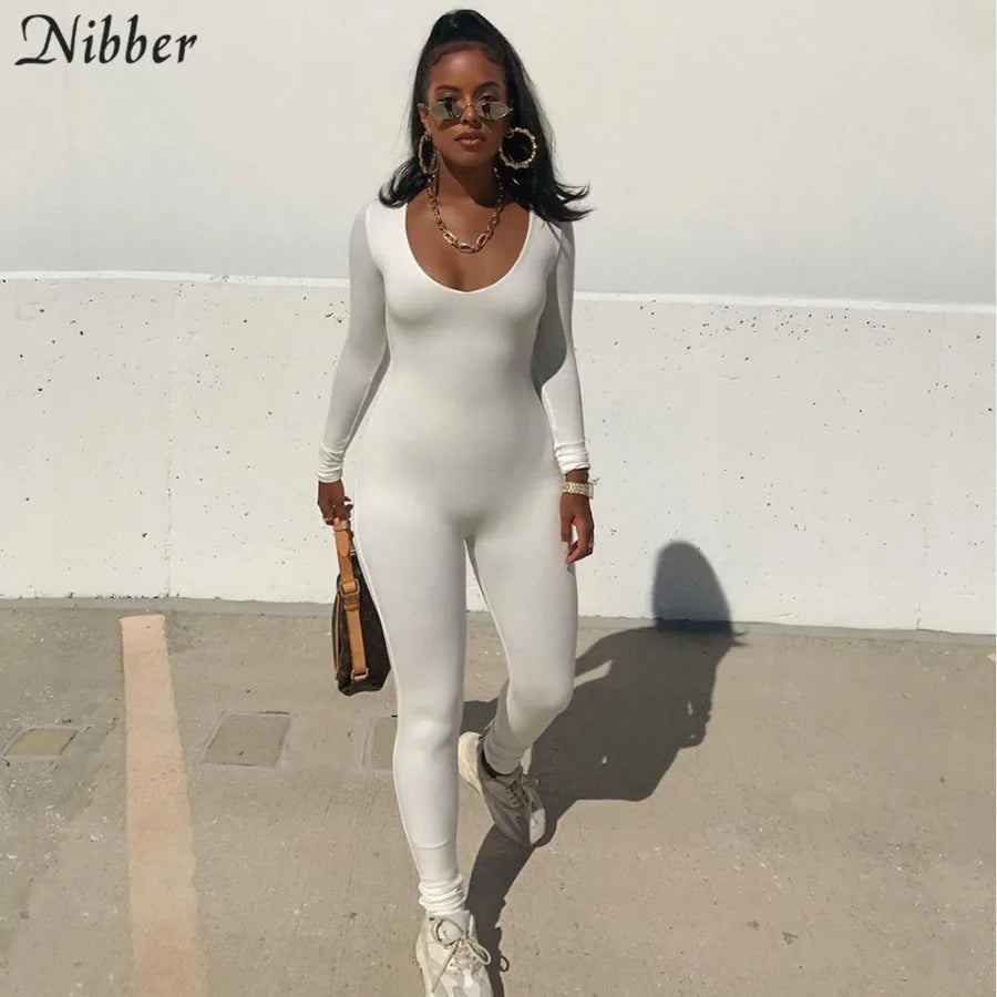 Nibber Summer Solid Basic Black White Jumpsuit Overalls Women's Clothing 2021 Street Casual Activity Wear Fitness Outfit Female Aviola
