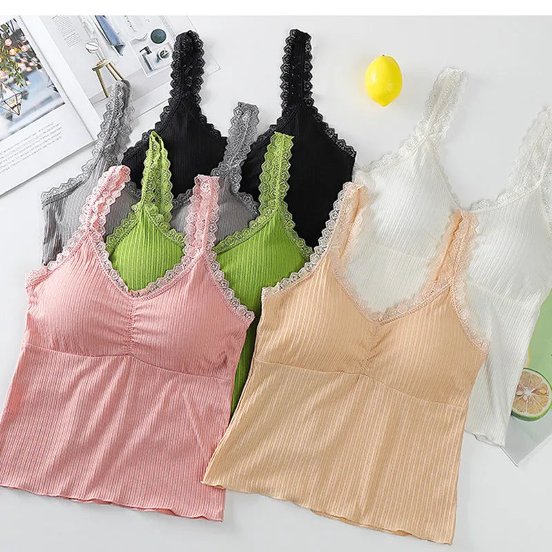 Lace Women Top Tank Tops Women Seamless Underwear Female Sexy Lingerie Cropped Bralette Crop Tops Padded Camisole Aviola