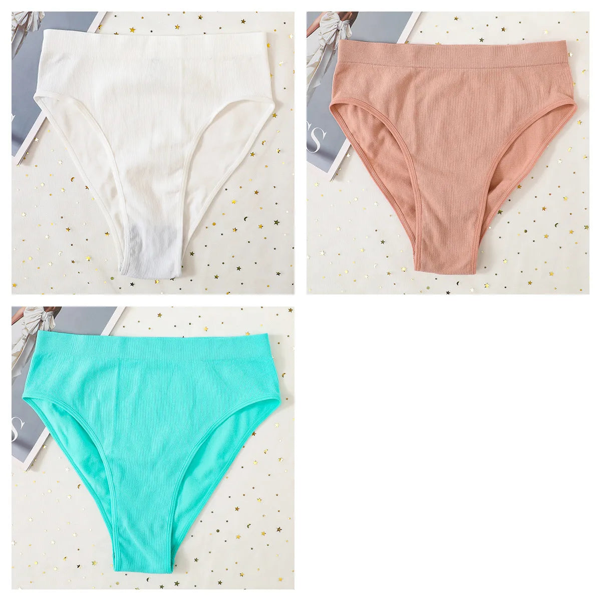 3Pcs/Set Seamless Panties Women High Waist Briefs High Cut Sports Bottom Underwear Female Stretch Rib Underpants Sexy Lingerie Aviola