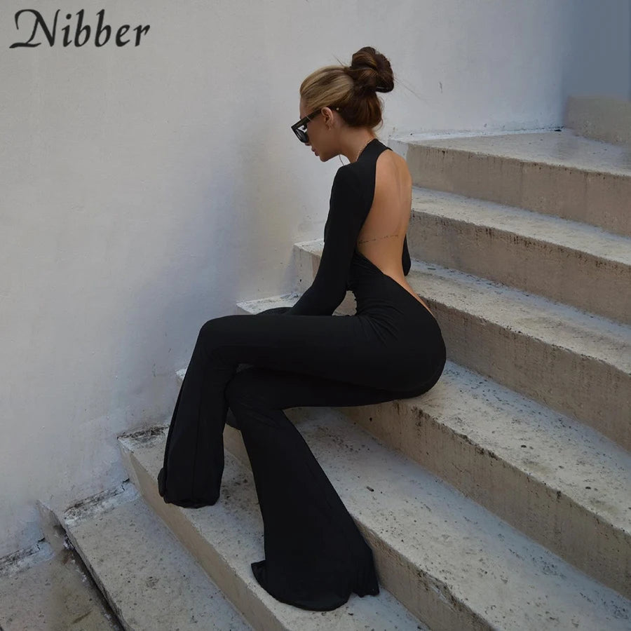 Nibber Sexy Open-Back Jumpsuit Hollow New Spring Fashion Flared High Street For Temperament Women Street Daily Commuting Wear Aviola