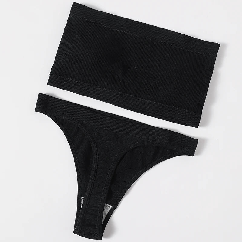 Women Seamless Bra And Panties Set Non-Wire Strapless Tube Bra Sexy Lingerie Brazilian Panties Female Sports Underwear Set Aviola