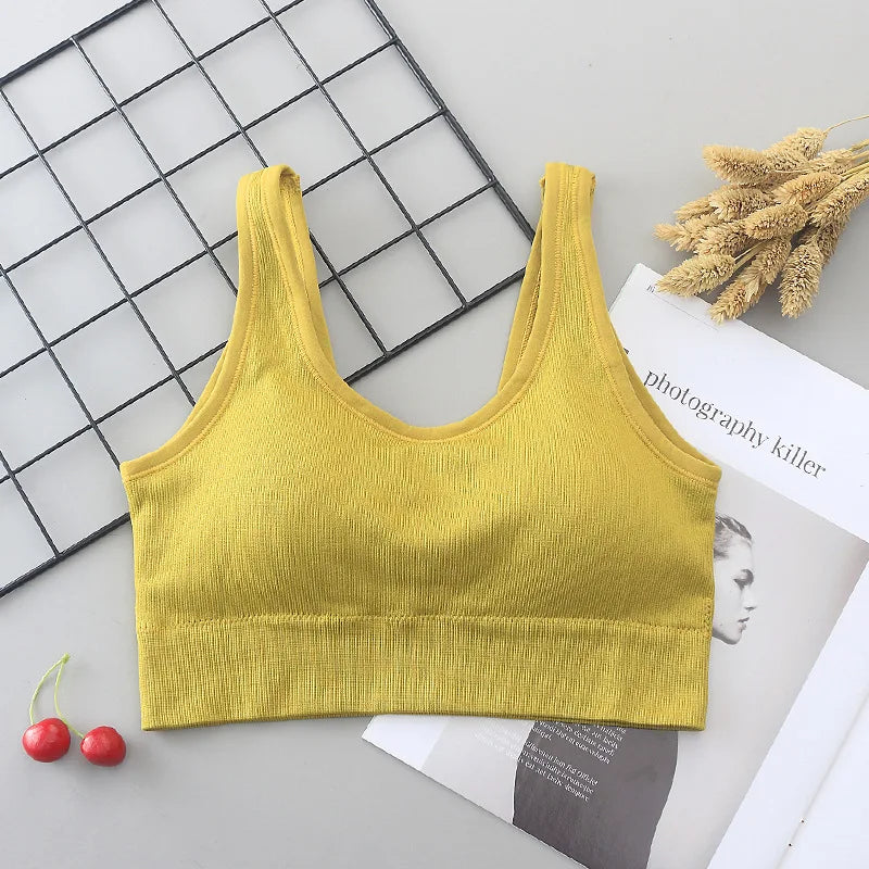 Women Tank Crop Top Seamless Underwear Female Sexy Lingerie Sport Cropped Top Removable Pads V Back Padded Camisole Aviola