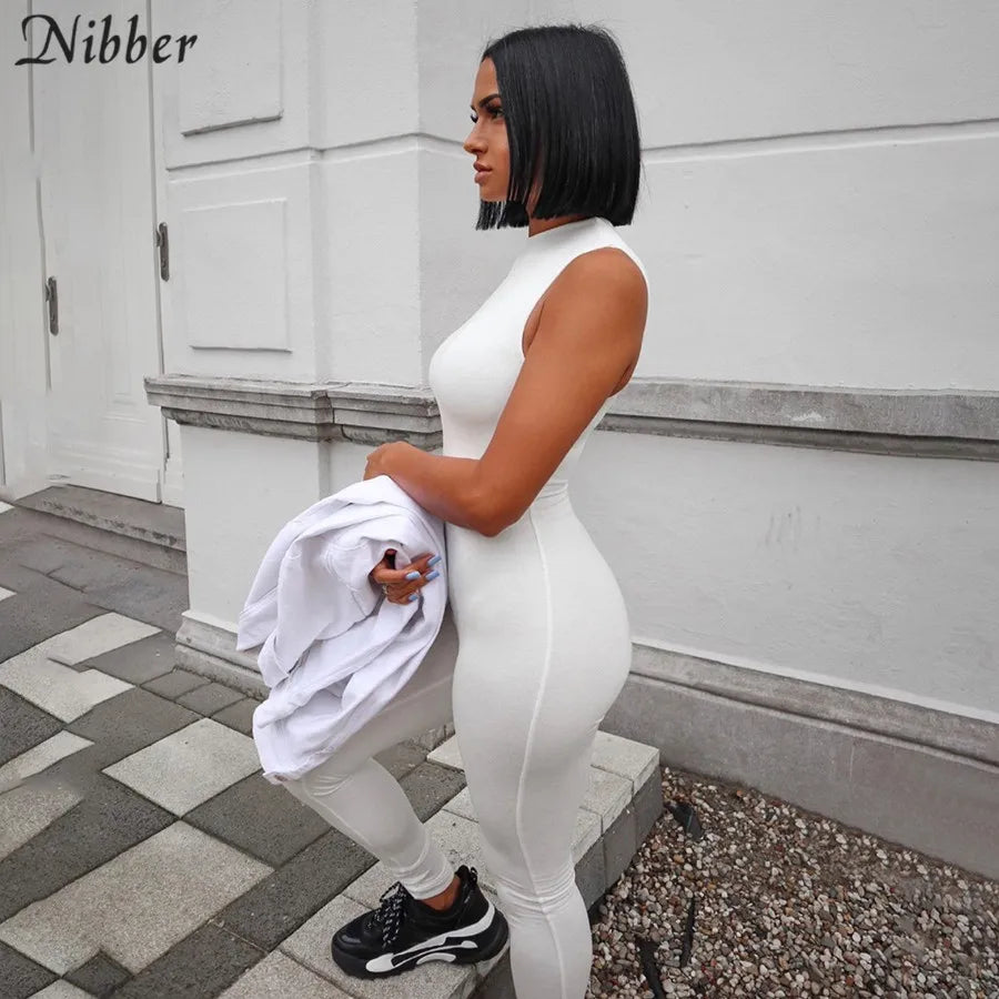 Nibber Summer Solid Basic Black White Jumpsuit Overalls Women's Clothing 2021 Street Casual Activity Wear Fitness Outfit Female Aviola