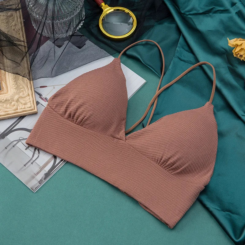 Deep V Women Bra Bralette Wire Free Brassieres Fashion Crop Top Seamless Underwear Cross Back Female Intimates Women Lingerie Aviola