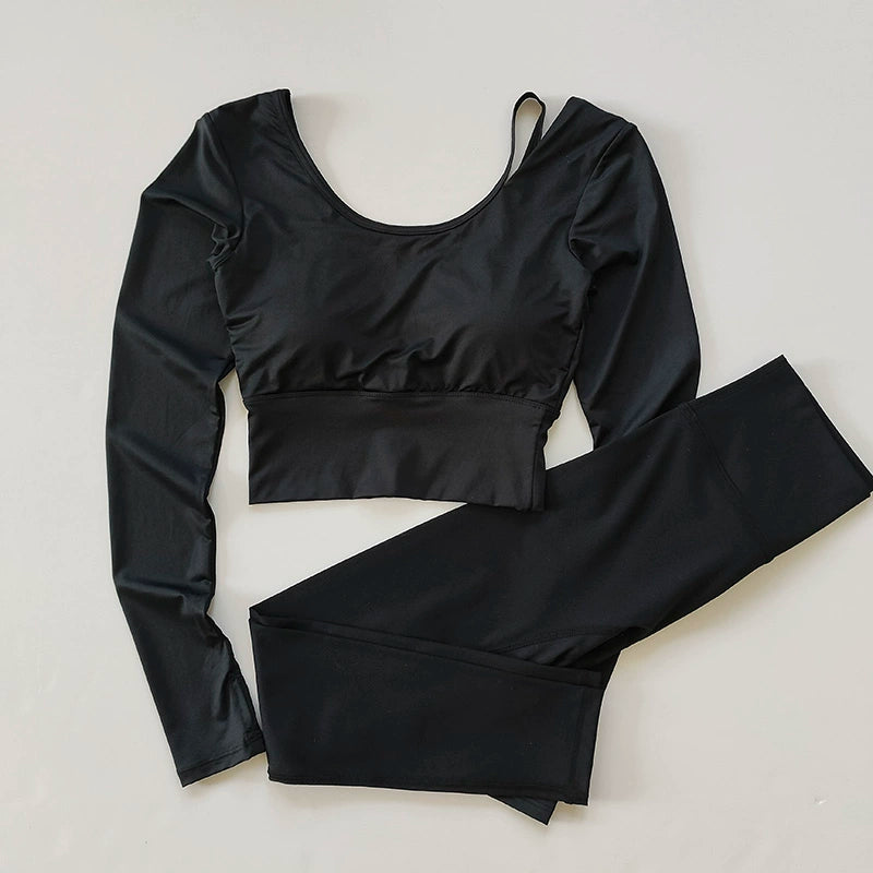 2pcs Women Yoga Set Sport Suit Gymwear Workout Clothes Long Sleeve Gym Crop Top High Waist Leggings Fitness Sports Set Yoga Wear Aviola