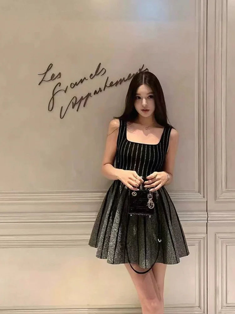 Nibber Gradient Dress Women Low-Neck 2025 Summer Trend Skinny Temperament Classic Elegant Birthday Parties Vacation Mini Bodycon Aviola