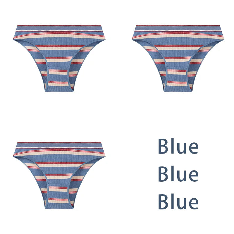 3PCS/Set Women Cotton Sexy Striped Panties Female Low Waist Underwear Classic Comfort Lingerie Girls Cute Briefs Aviola