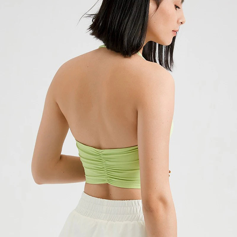 Women's Sport Bra Sexy Halter Padded Yoga Camisole Backless Gym Crop Top Fitness Bra Breathable Workout Sports Bras Aviola
