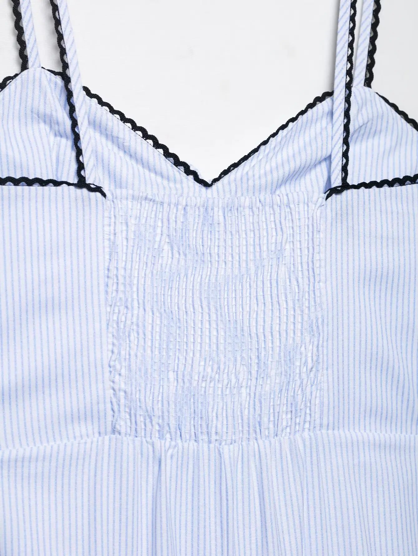 UNIZERA Pleated contrast lace trim striped suspender dress 2025 summer new arrivals women's casual loose midi dress Aviola