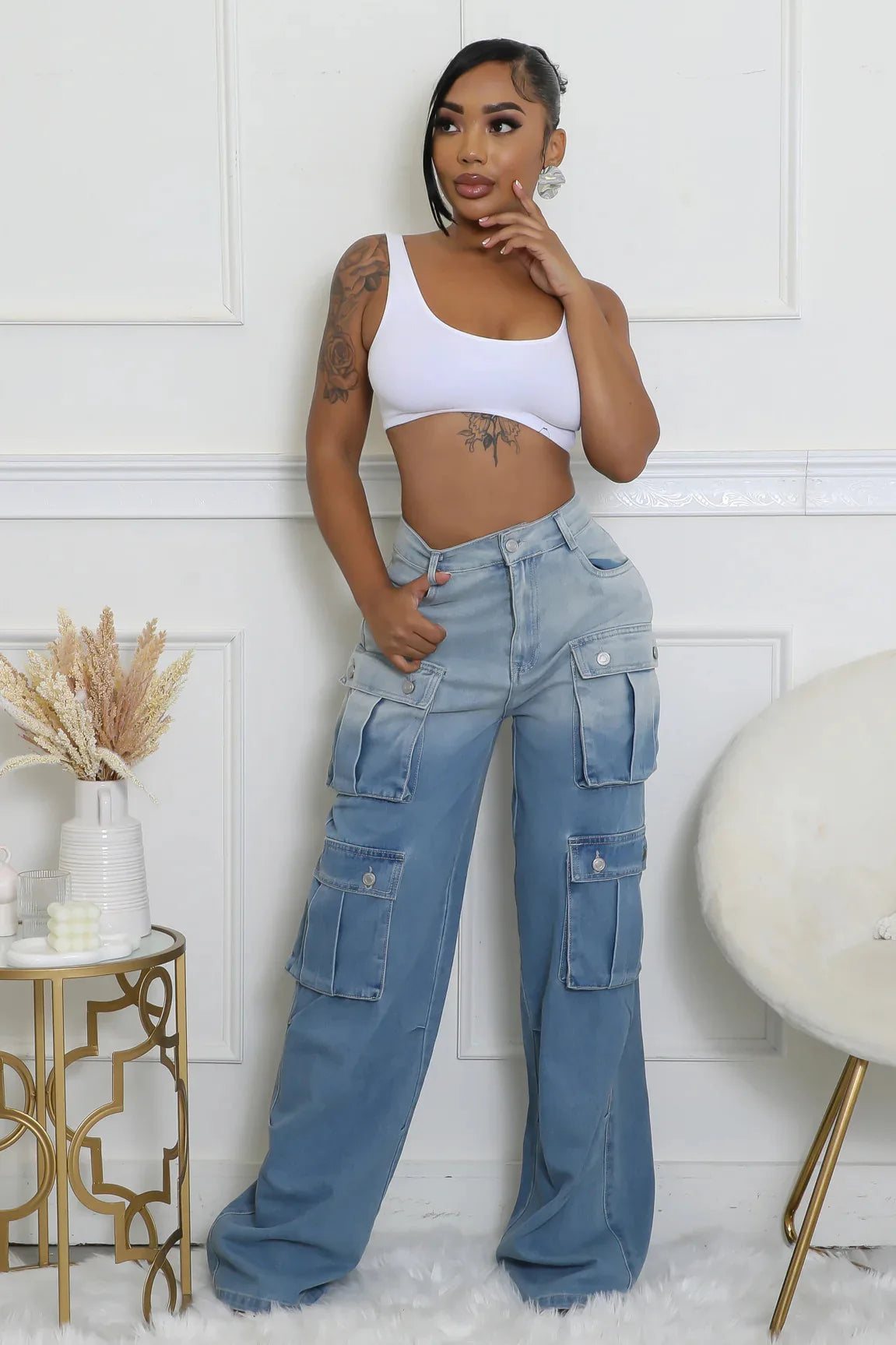 Jeans Women Denim Long Pant Cargo Pants Gradation Pockets High Waist Straight Trousers Y2k Streetwear Party Club Casual Loose Aviola