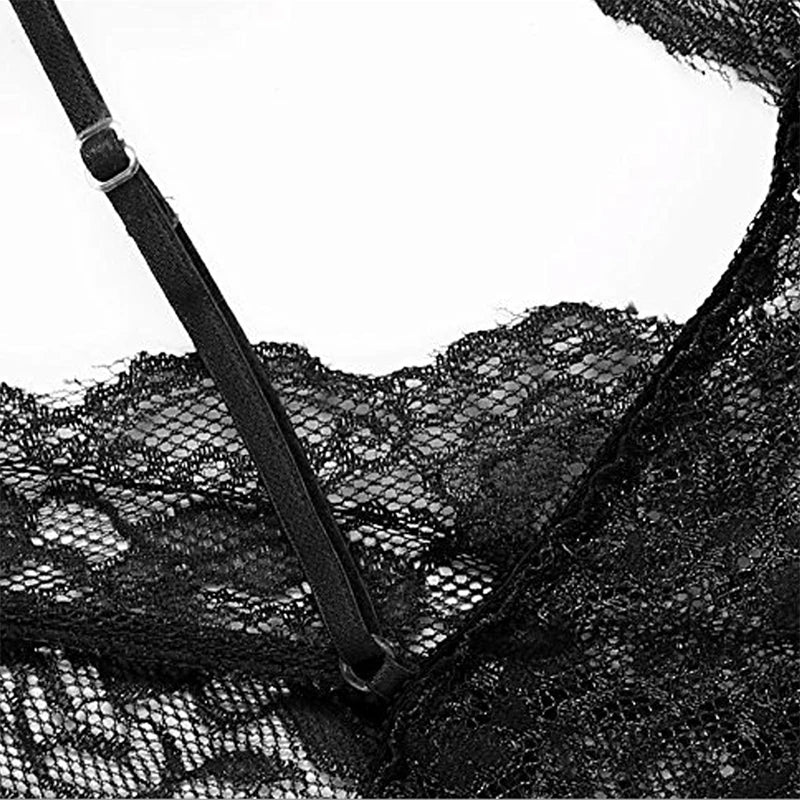 Sexy Crotchless Nightwear Women Lace Floral Transparent Pajamas Set Y2k Costumes Teddy Bodysuits Deep V Neck Erotic Pajama Sets Aviola