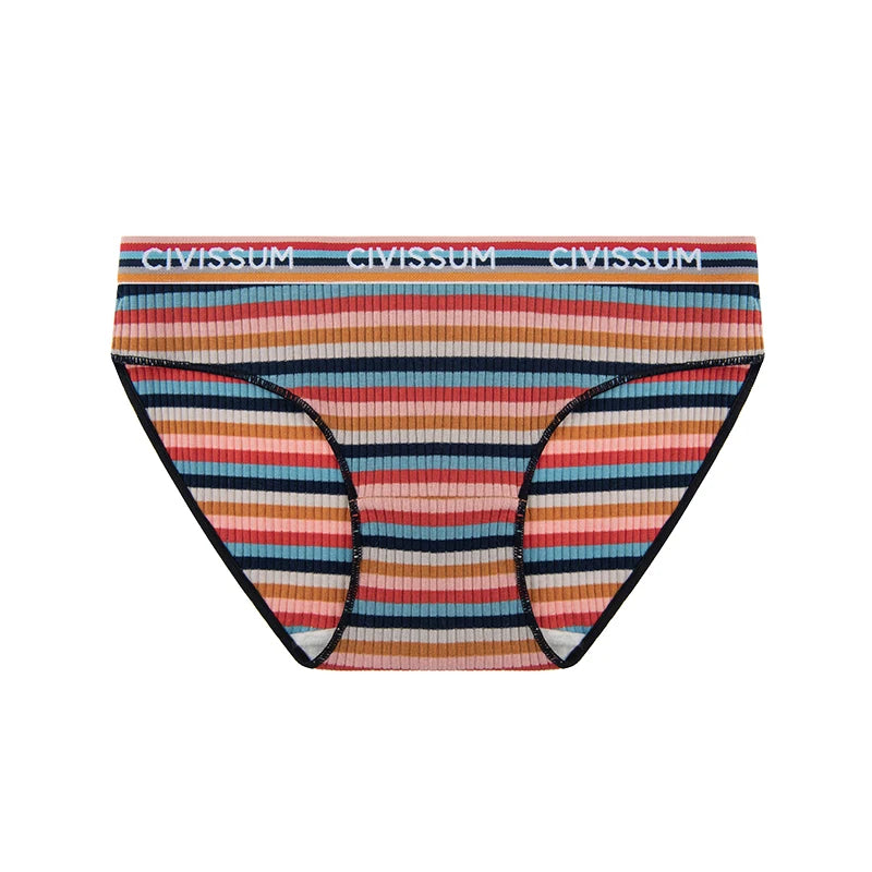 Women Cotton Seamless Panties Female Plus Size Sweety Underwear Sexy Colorful Rainbow Striped Lingerie Girls Cute Briefs NK606 Aviola