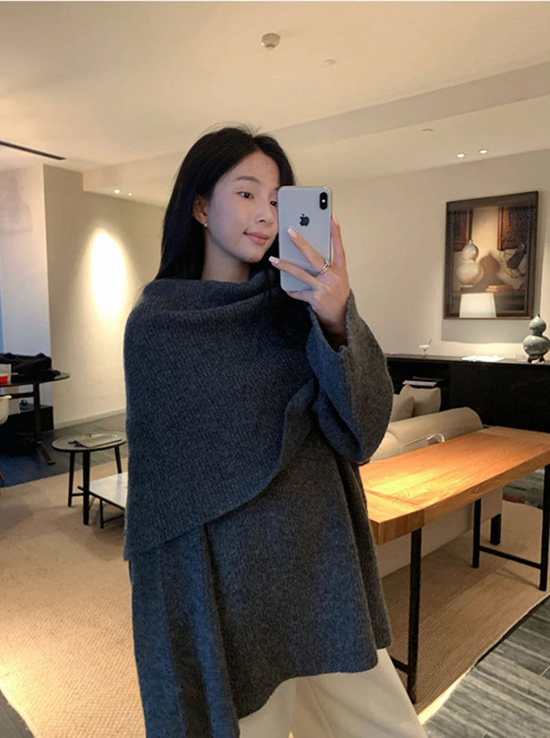 MEXZT Vintage Sweater Women Elegant Patchwork Knitted Pullovers Streetwear Korean Long Sleeve Knitwears Winter Casual Jumpers Aviola