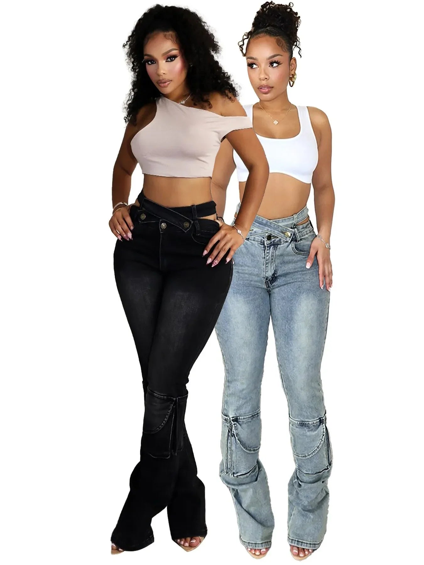 Jeans Women Denim Straight Pants Streetwear Mom Full Length High Waist Multiple Pockets Distressed Washed 2025 Vintage Trousers Aviola