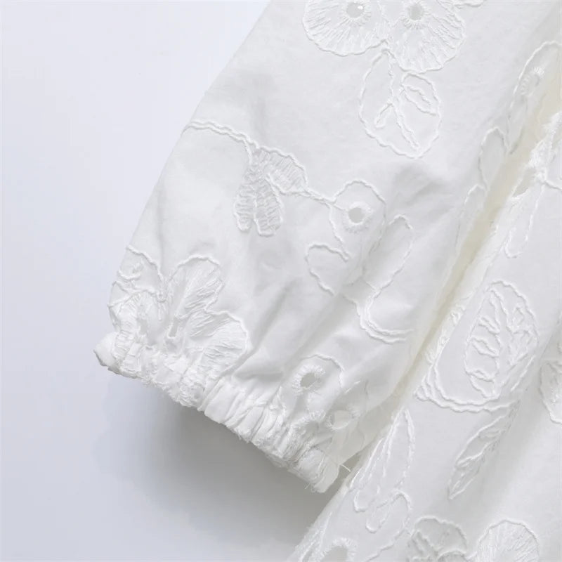 RARF  vestido elegante de encaje bordado para mujer, vestido blanco de empalme, Floral, ahuecado, suelto, informal, para fiesta Aviola