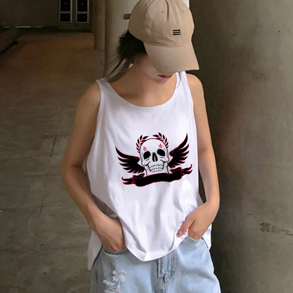 2024 Europe and the United States street new skull series printed short sleeve women Y2K women's T-shirt vest strap inside Aviola