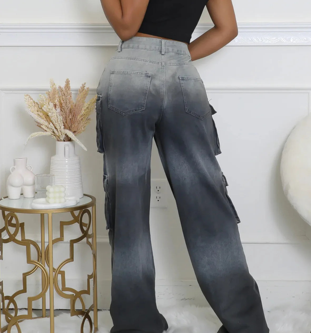 Jeans Women Denim Long Pant Cargo Pants Gradation Pockets High Waist Straight Trousers Y2k Streetwear Party Club Casual Loose Aviola
