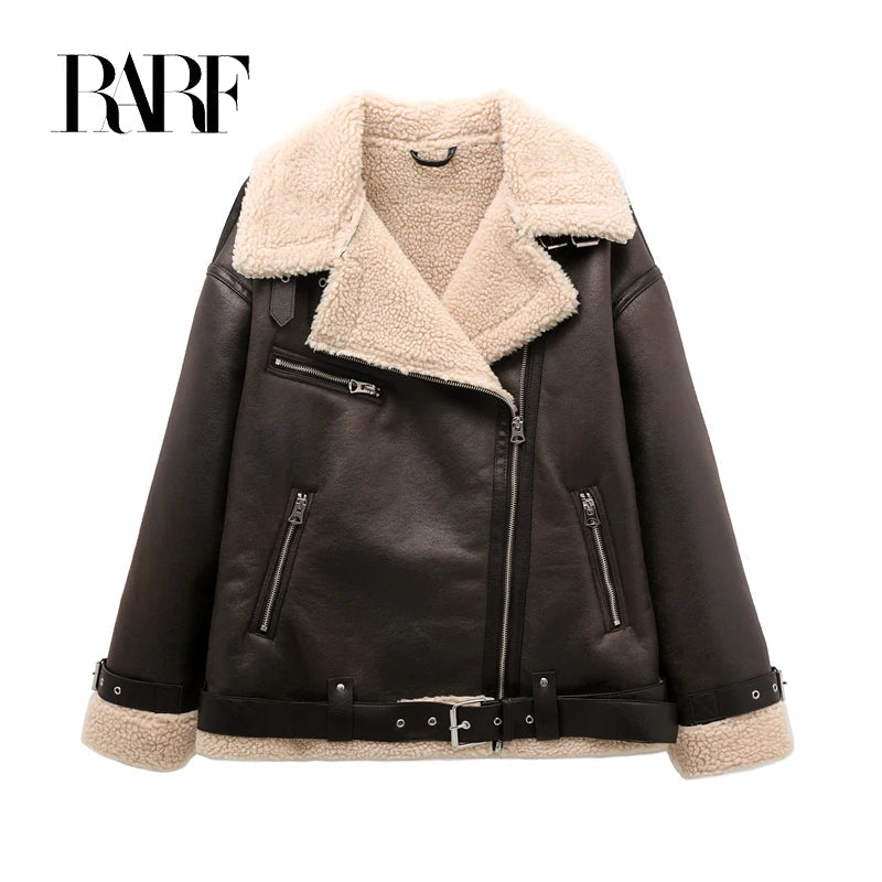 RARF 2024 dichroism women's new autumn and winter thickened warm belt double-sided long jacket jacket motorcycle top Aviola